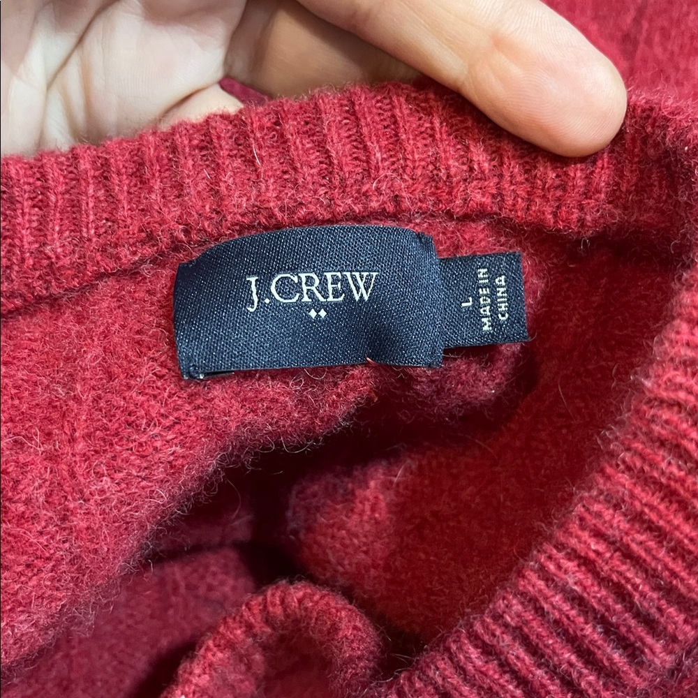 J. CREW FACTORY MENS LAMBS WOOL CABLE KNIT CREW NECK SWEATER RED SIZE LARGE - Picture 7 of 12